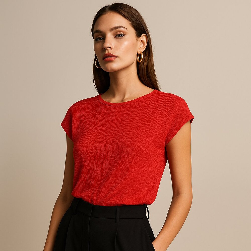 BELLESSA | Bellessa Vintage Crimson Rippled Ruffle Top – Women’s (No Size Label)